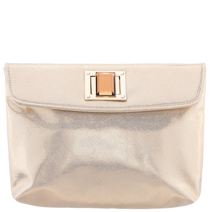 Grayson Gold Reflective Suedette Foldover Clutch | Nina Shoes
