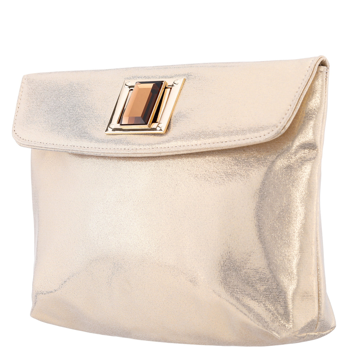 Grayson Gold Reflective Suedette Foldover Clutch | Nina Shoes