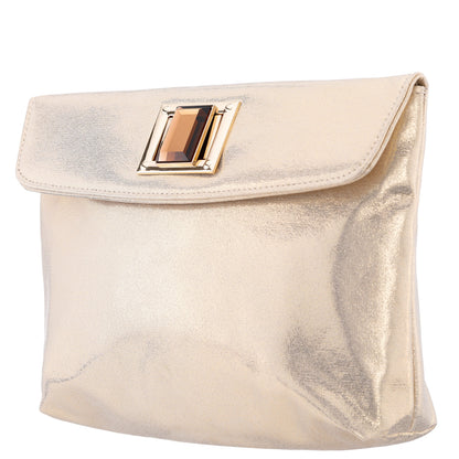 Grayson Gold Reflective Suedette Foldover Clutch | Nina Shoes