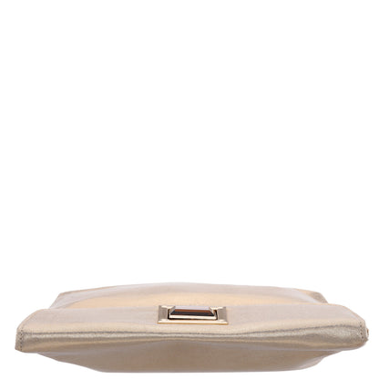 Grayson Gold Reflective Suedette Foldover Clutch | Nina Shoes