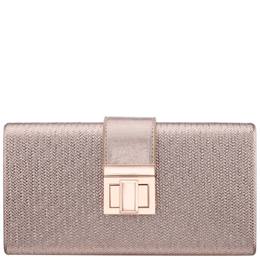 Presly Antique Gold Embossed Weav Minaudiere | Nina Shoes