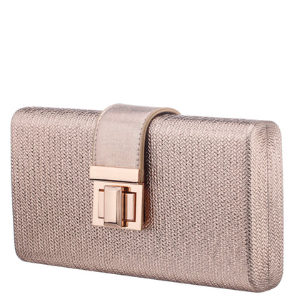 Presly Antique Gold Embossed Weav Minaudiere | Nina Shoes