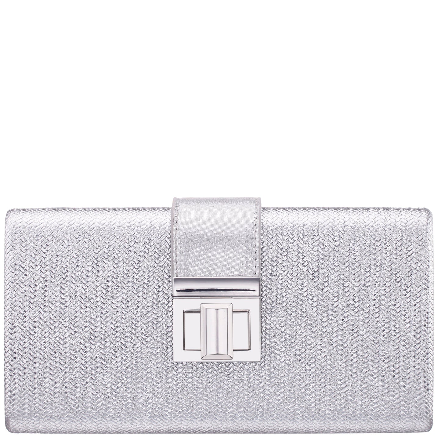 Presly Antique Silver Embossed Woven PU / Reflective Suedette Minaudiere | Nina Shoes