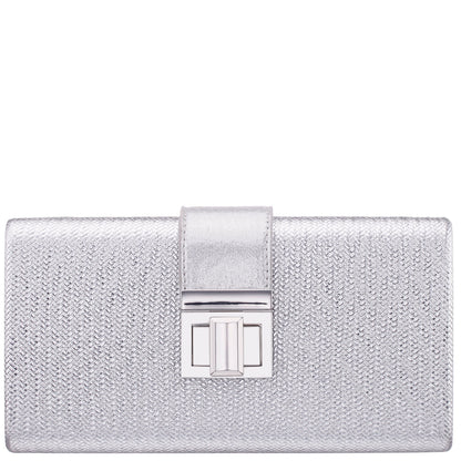 Presly Antique Silver Embossed Woven PU / Reflective Suedette Minaudiere | Nina Shoes
