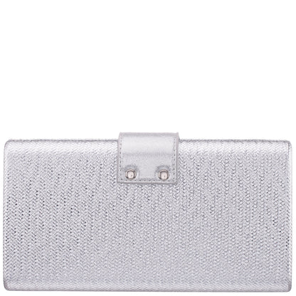 Presly Antique Silver Embossed Woven PU / Reflective Suedette Minaudiere | Nina Shoes