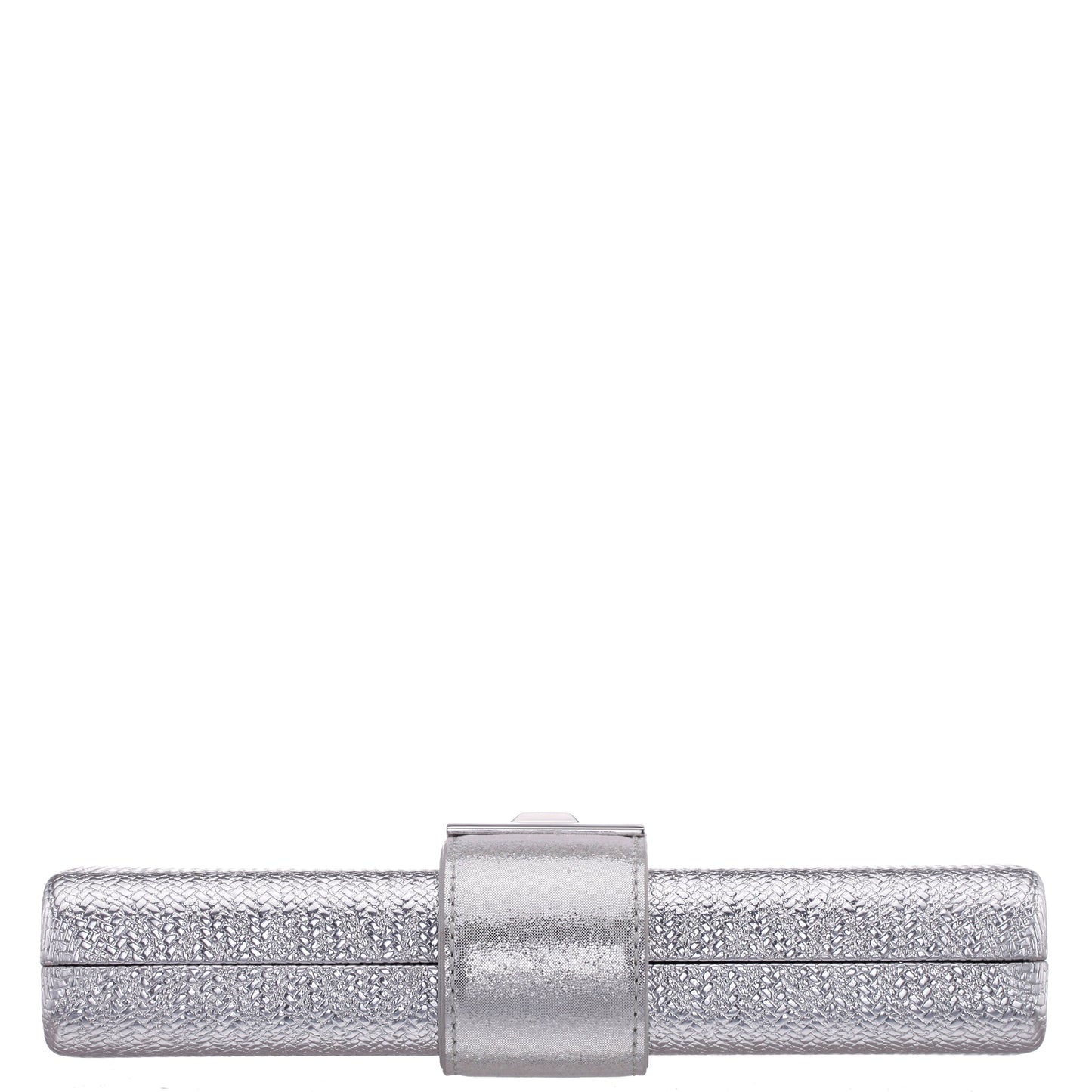 Presly Antique Silver Embossed Woven PU / Reflective Suedette Minaudiere | Nina Shoes