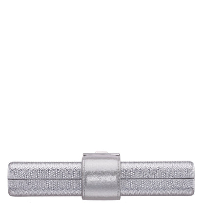 Presly Antique Silver Embossed Woven PU / Reflective Suedette Minaudiere | Nina Shoes