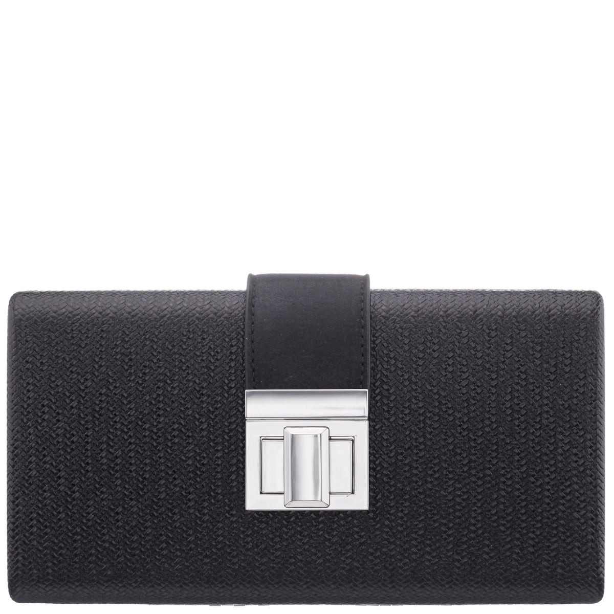 Presly Black Embossed Woven PU / Reflective Suedette Minaudiere | Nina Shoes