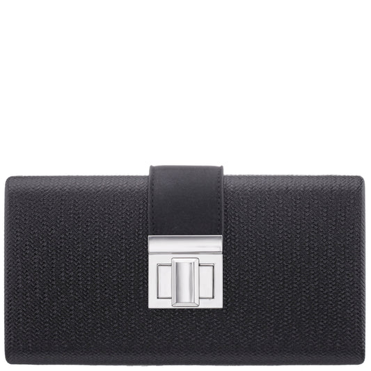 Presly Black Embossed Woven PU / Reflective Suedette Minaudiere | Nina Shoes