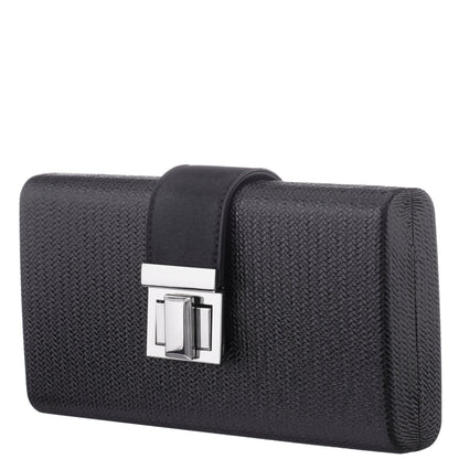 Presly Black Embossed Woven PU / Reflective Suedette Minaudiere | Nina Shoes