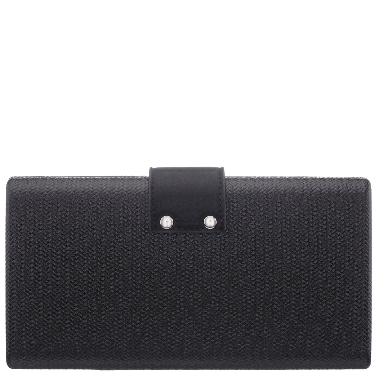 Presly Black Embossed Woven PU / Reflective Suedette Minaudiere | Nina Shoes