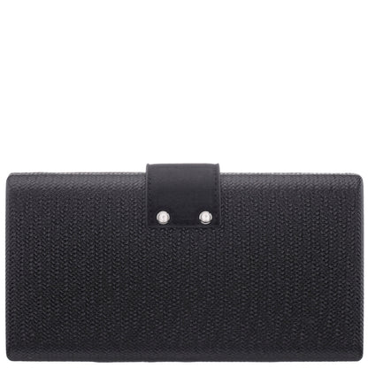 Presly Black Embossed Woven PU / Reflective Suedette Minaudiere | Nina Shoes