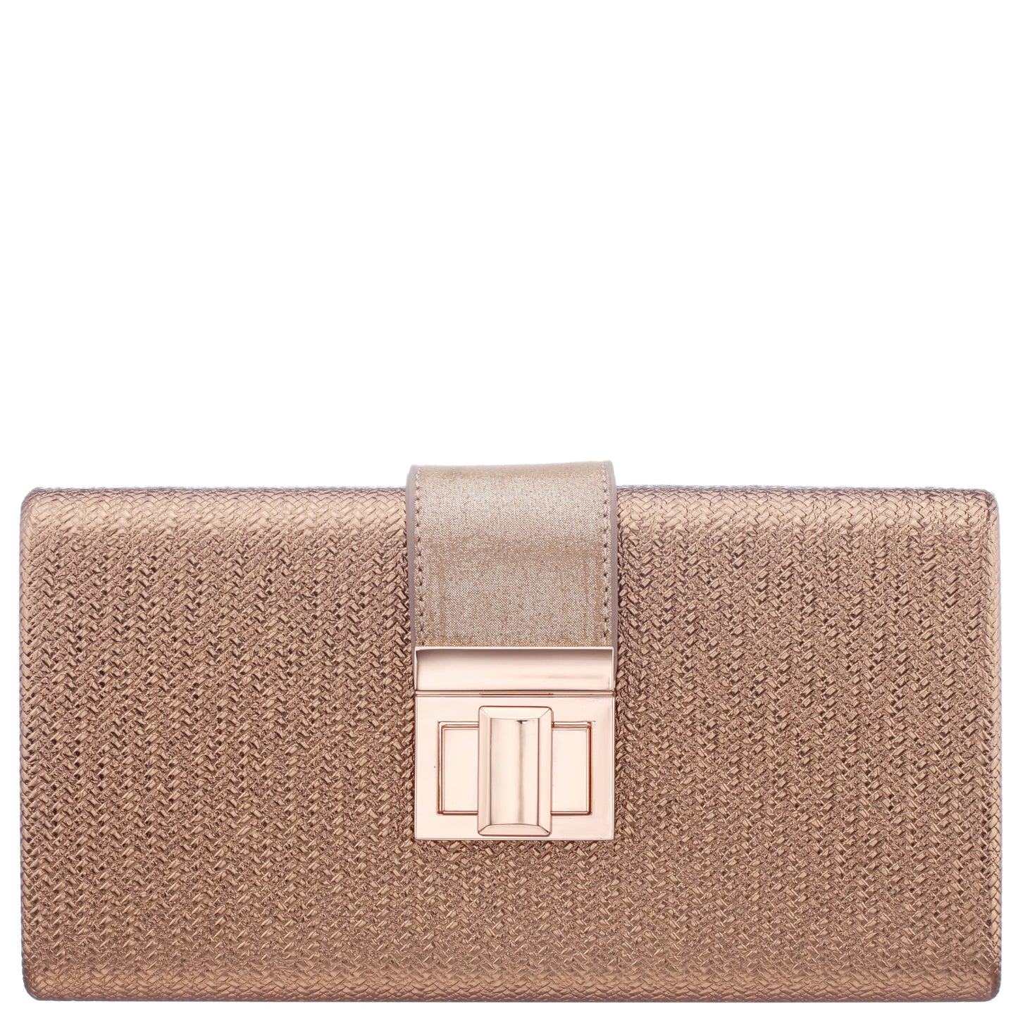 Presly Brown Embossed Woven PU / Reflective Suedette Minaudiere | Nina Shoes