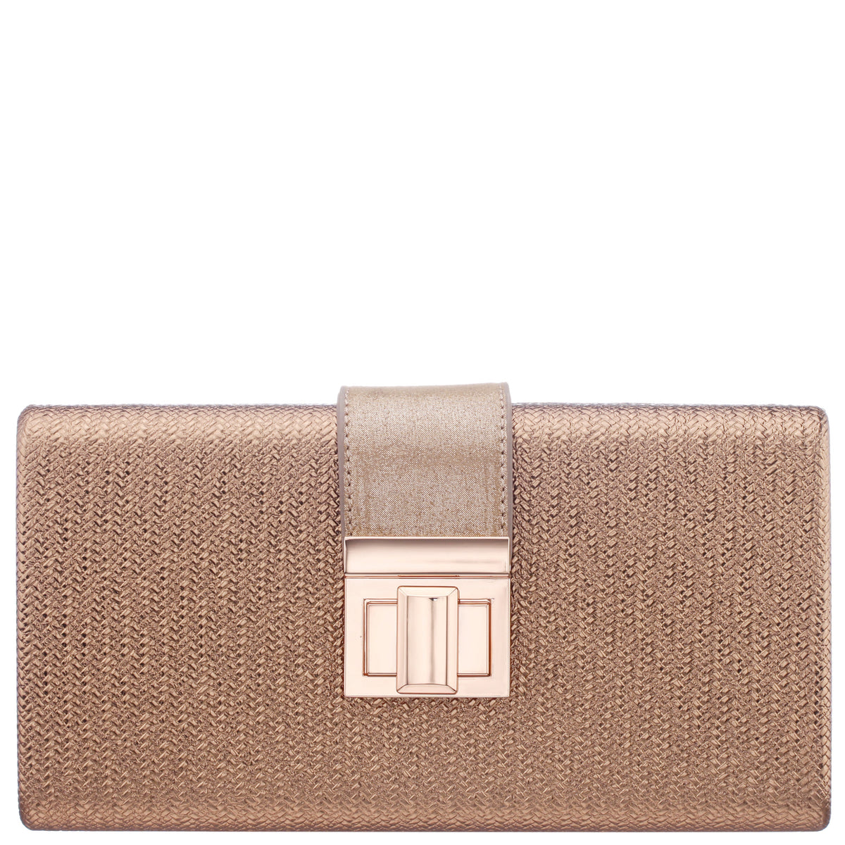Presly Brown Embossed Woven PU / Reflective Suedette Minaudiere | Nina Shoes