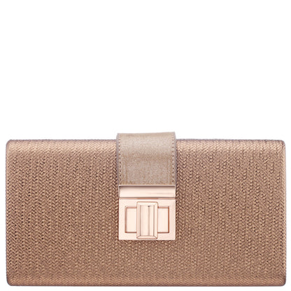 Presly Brown Embossed Woven PU / Reflective Suedette Minaudiere | Nina Shoes
