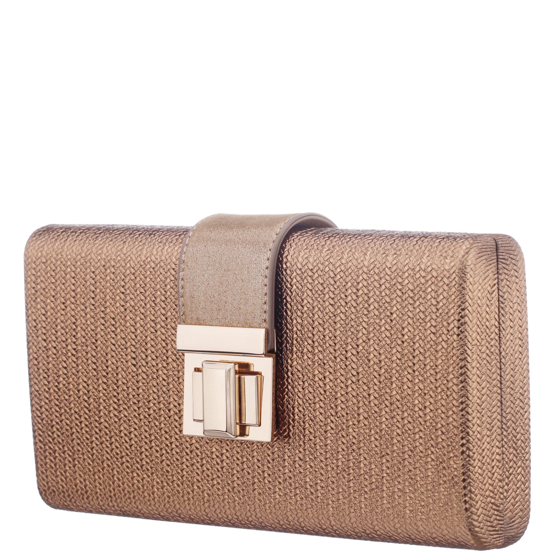 Presly Brown Embossed Woven PU / Reflective Suedette Minaudiere | Nina Shoes
