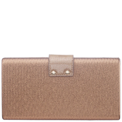 Presly Brown Embossed Woven PU / Reflective Suedette Minaudiere | Nina Shoes