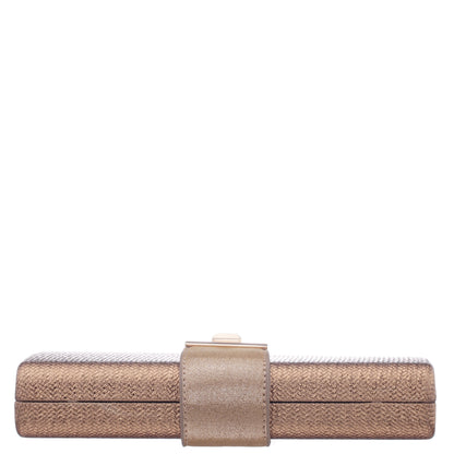 Presly Brown Embossed Woven PU / Reflective Suedette Minaudiere | Nina Shoes