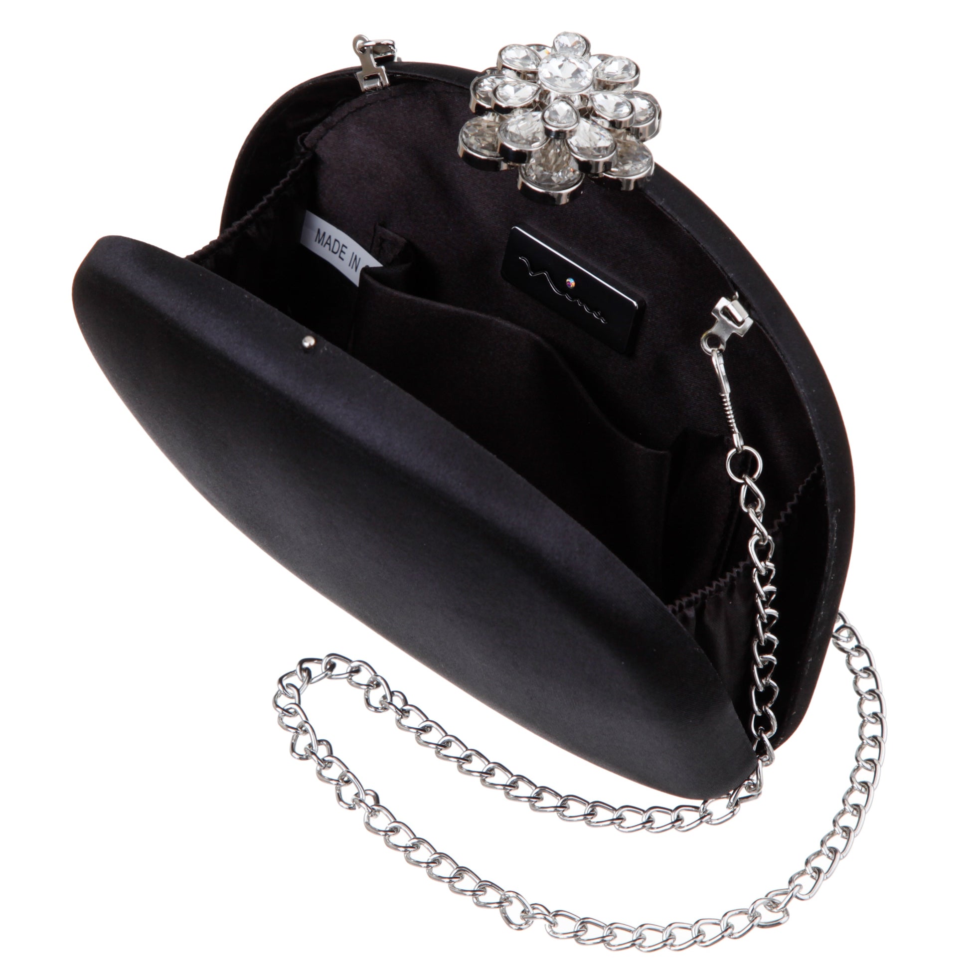 Nivi Black Satin / Glass Crystal Minaudiere | Nina Shoes