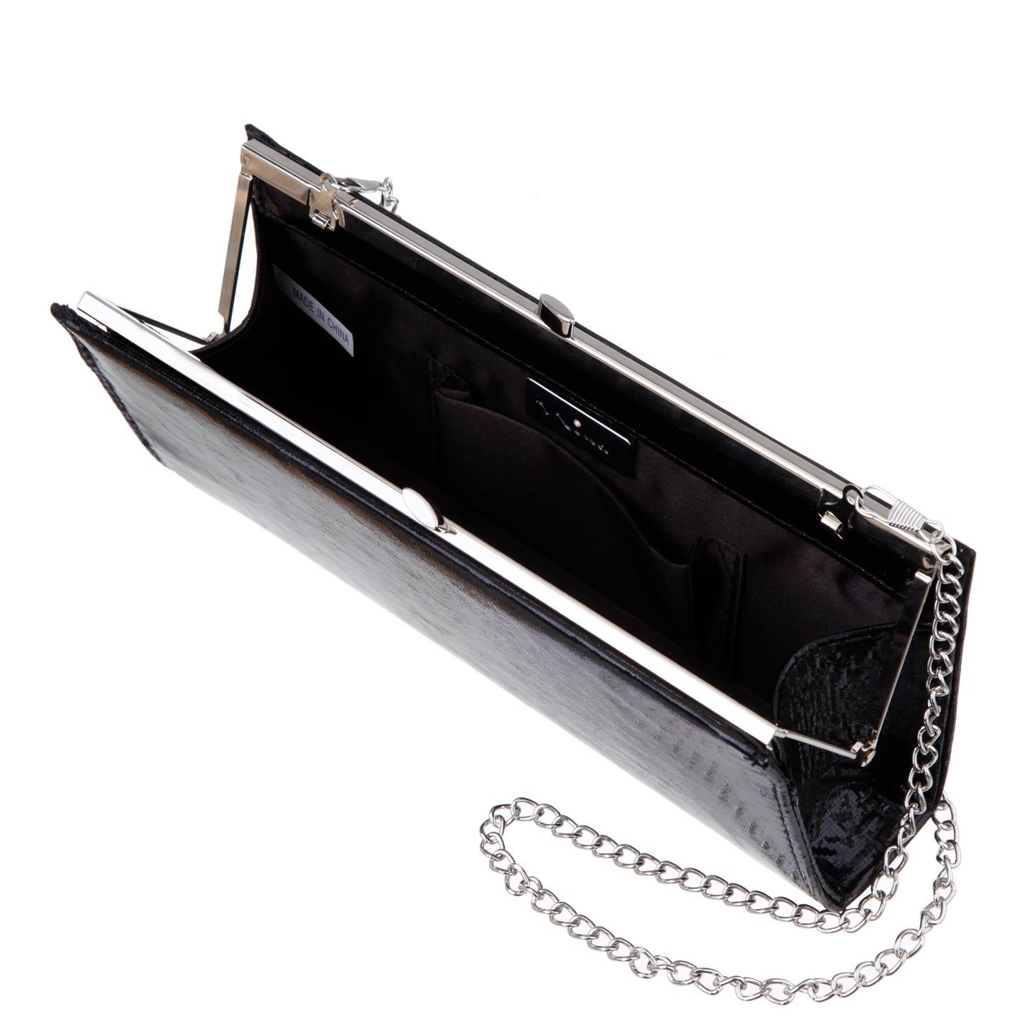 Tierney Black Mini Geo Metallic Fabric Frame Clutch | Nina Shoes