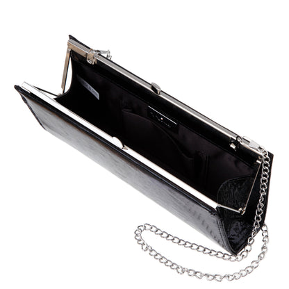 Tierney Black Mini Geo Metallic Fabric Frame Clutch | Nina Shoes