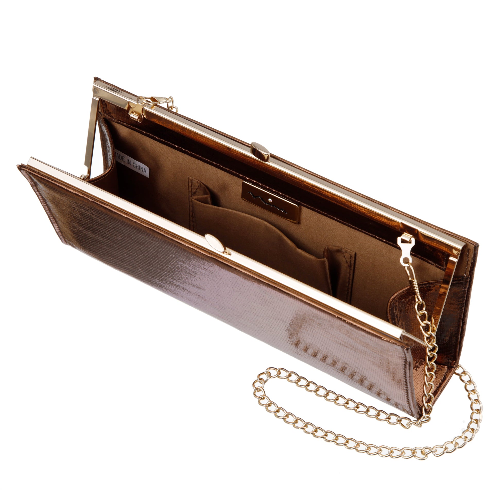 Tierney Brown Mini Geo Metallic Fabric Frame Clutch | Nina Shoes