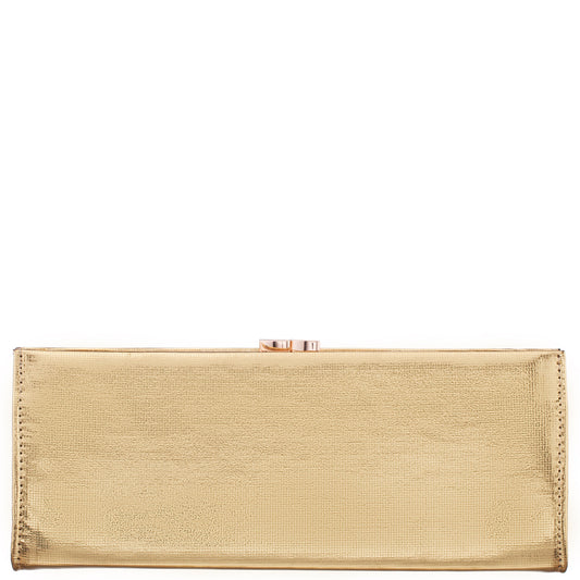 Tierney Gold Mini Geo Metallic Fabric Frame Clutch | Nina Shoes