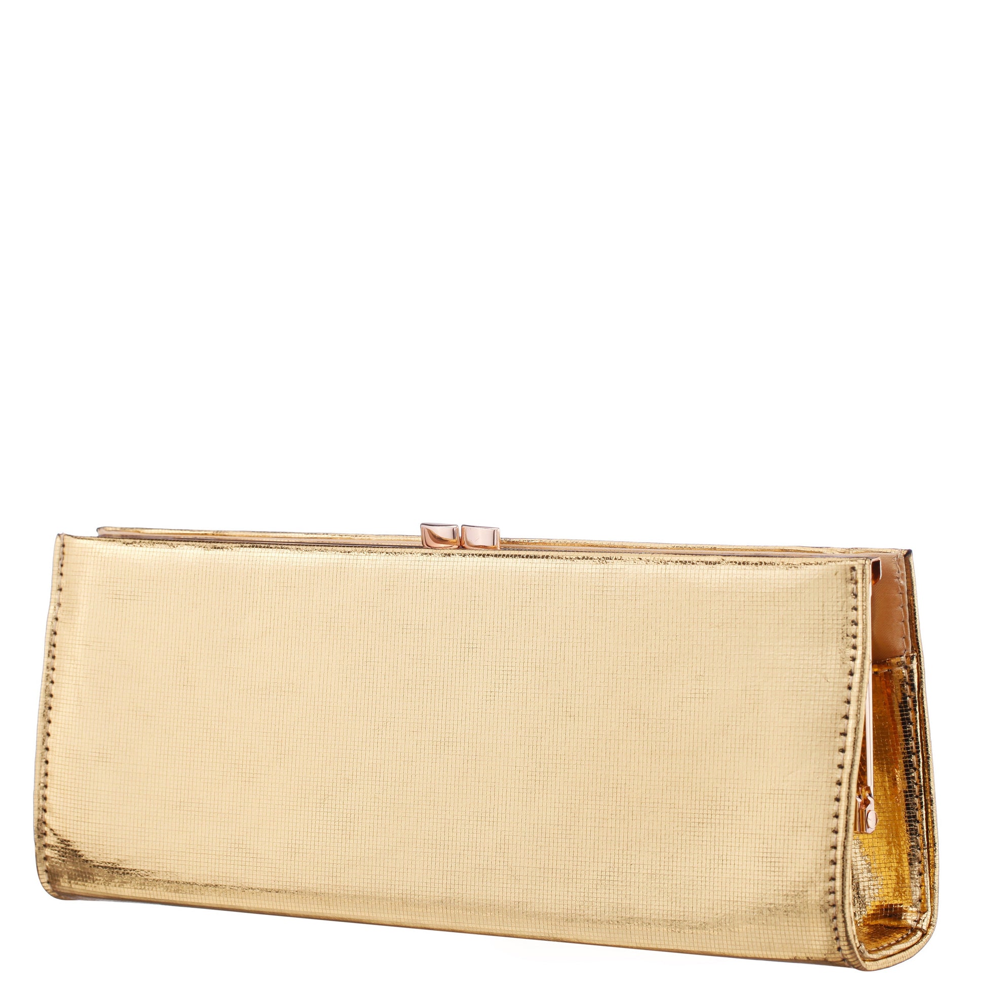 Tierney Gold Mini Geo Metallic Fabric Frame Clutch | Nina Shoes