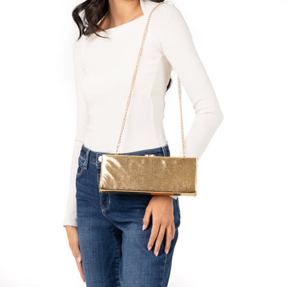Tierney Gold Mini Geo Metallic Fabric Frame Clutch | Nina Shoes