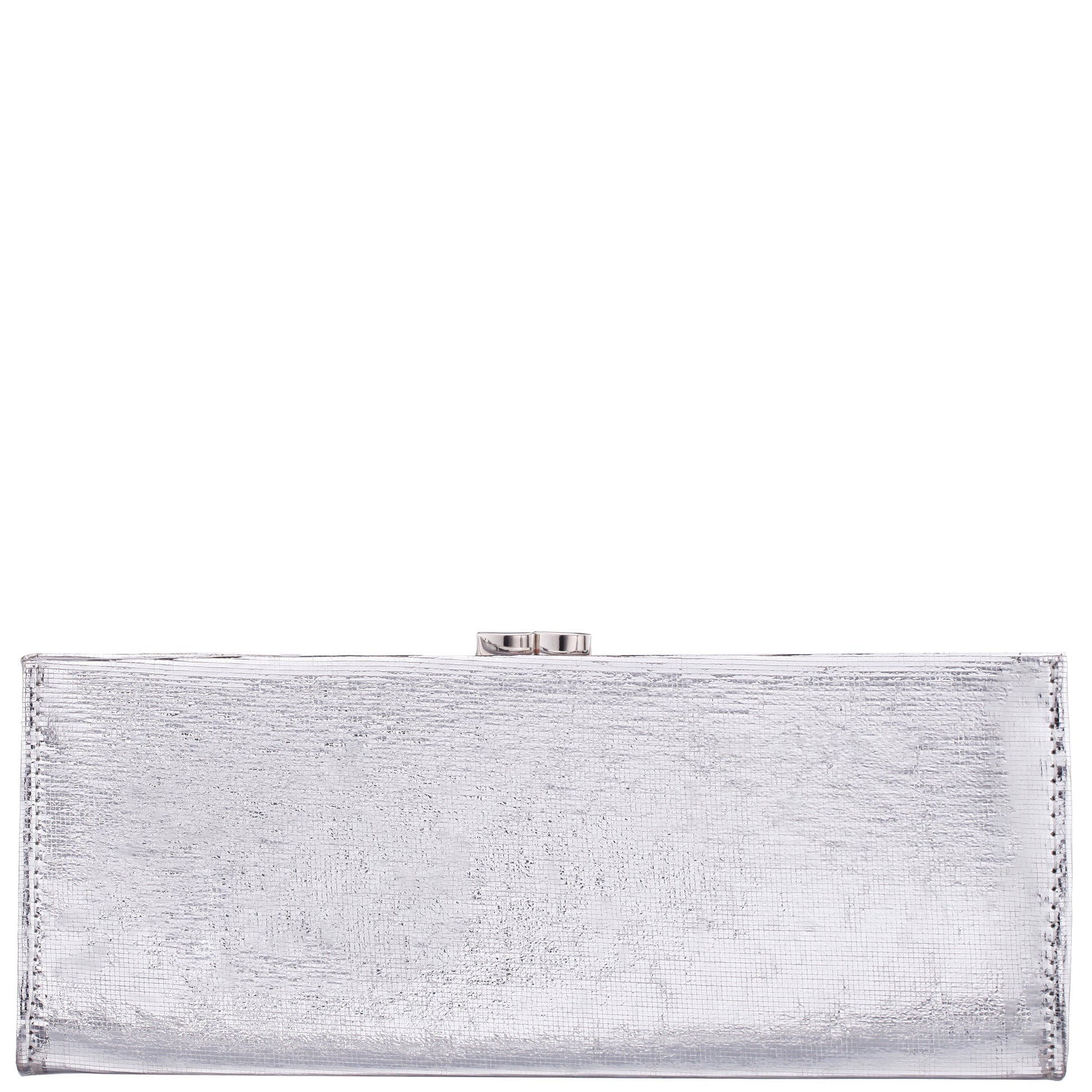 Tierney Silver Mini Geo Metallic Fabric Frame Clutch | Nina Shoes
