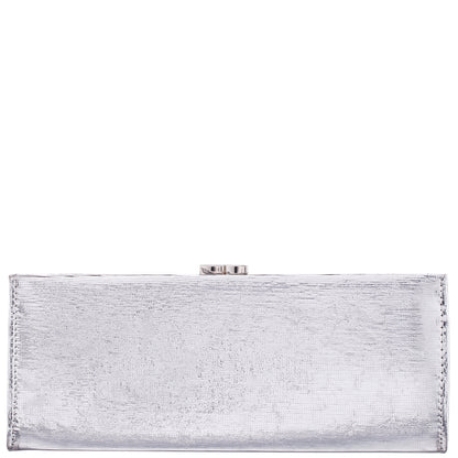Tierney Silver Mini Geo Metallic Fabric Frame Clutch | Nina Shoes