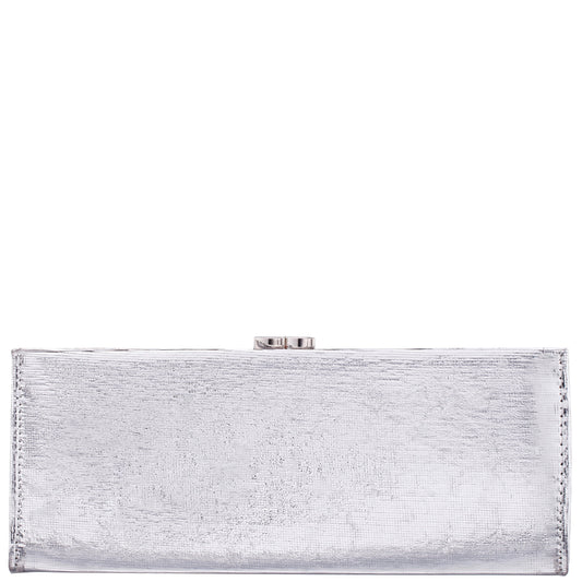 Tierney Silver Mini Geo Metallic Fabric Frame Clutch | Nina Shoes