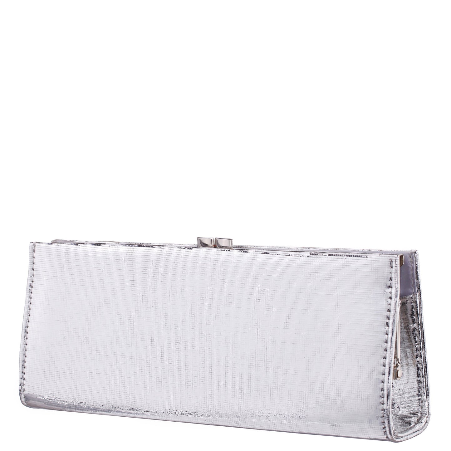 Tierney Silver Mini Geo Metallic Fabric Frame Clutch | Nina Shoes