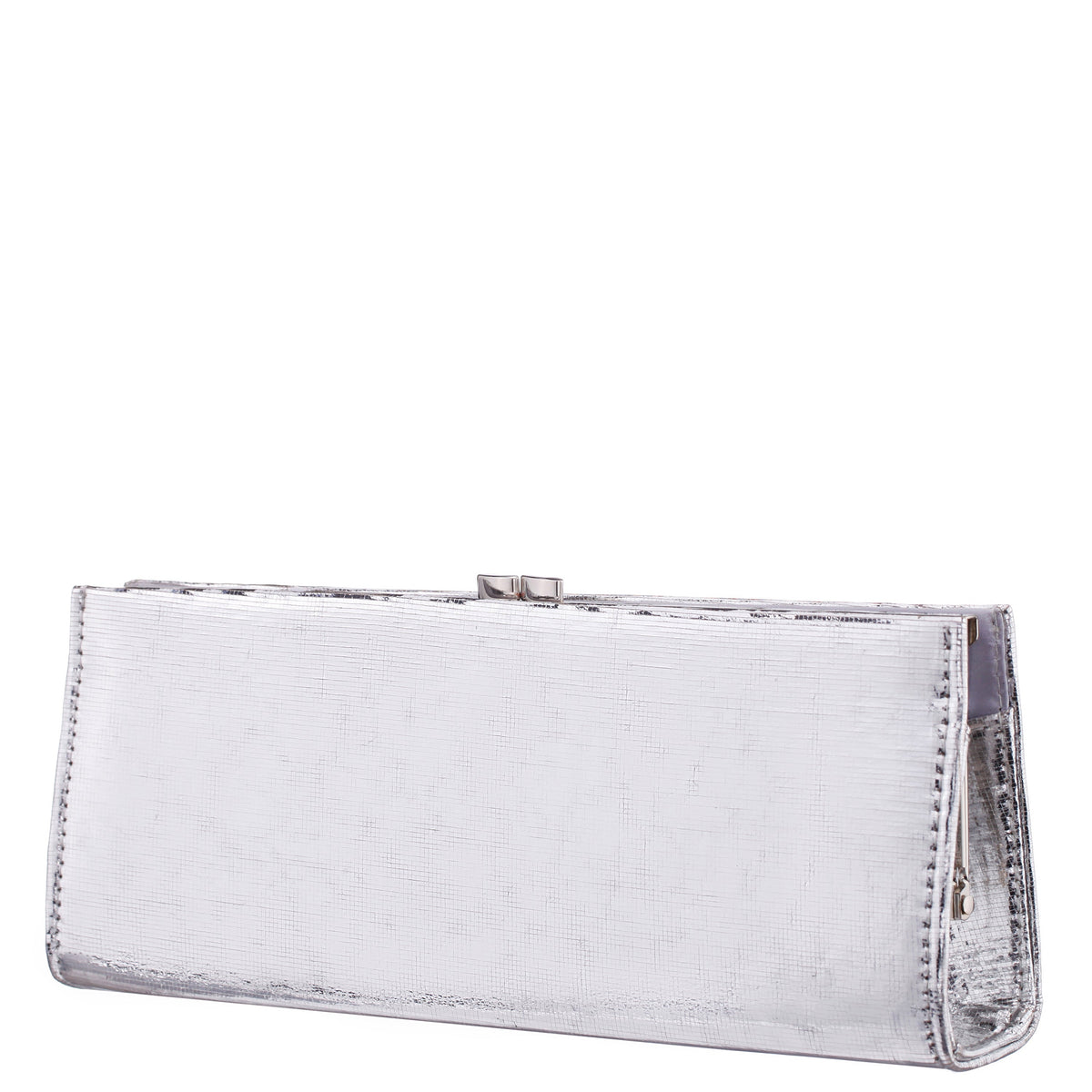 Tierney Silver Mini Geo Metallic Fabric Frame Clutch | Nina Shoes