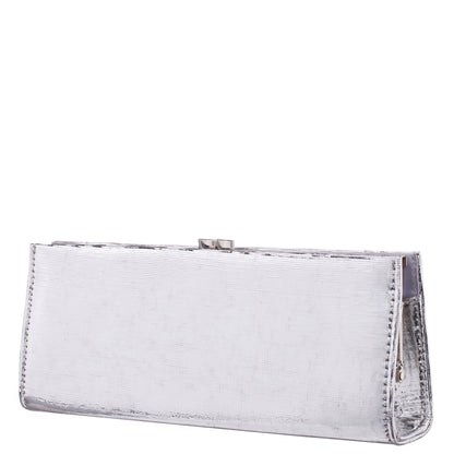 Tierney Silver Mini Geo Metallic Fabric Frame Clutch | Nina Shoes