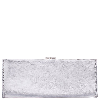 Tierney Silver Mini Geo Metallic Fabric Frame Clutch | Nina Shoes