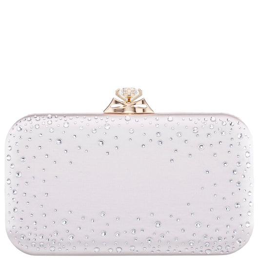 Lindsay Beige Satin / Glass Crystal Minaudiere | Nina Shoes