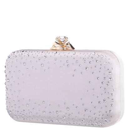 Lindsay Beige Satin / Glass Crystal Minaudiere | Nina Shoes