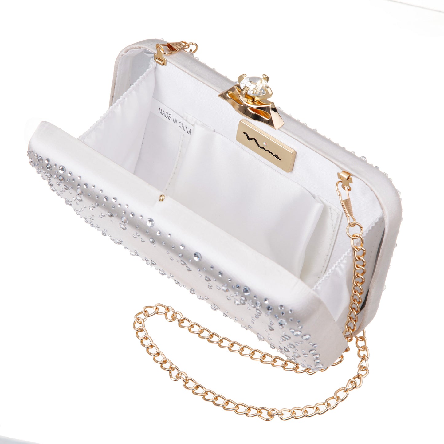 Lindsay Beige Satin / Glass Crystal Minaudiere | Nina Shoes