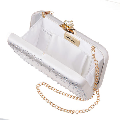 Lindsay Beige Satin / Glass Crystal Minaudiere | Nina Shoes
