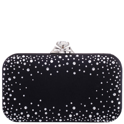 Lindsay Black Satin / Glass Crystal Minaudiere | Nina Shoes