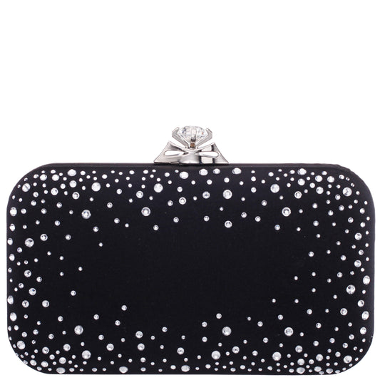 Lindsay Black Satin / Glass Crystal Minaudiere | Nina Shoes