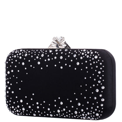 Lindsay Black Satin / Glass Crystal Minaudiere | Nina Shoes