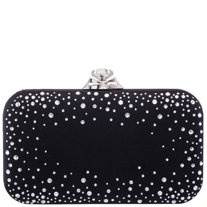 Lindsay Black Satin / Glass Crystal Minaudiere | Nina Shoes
