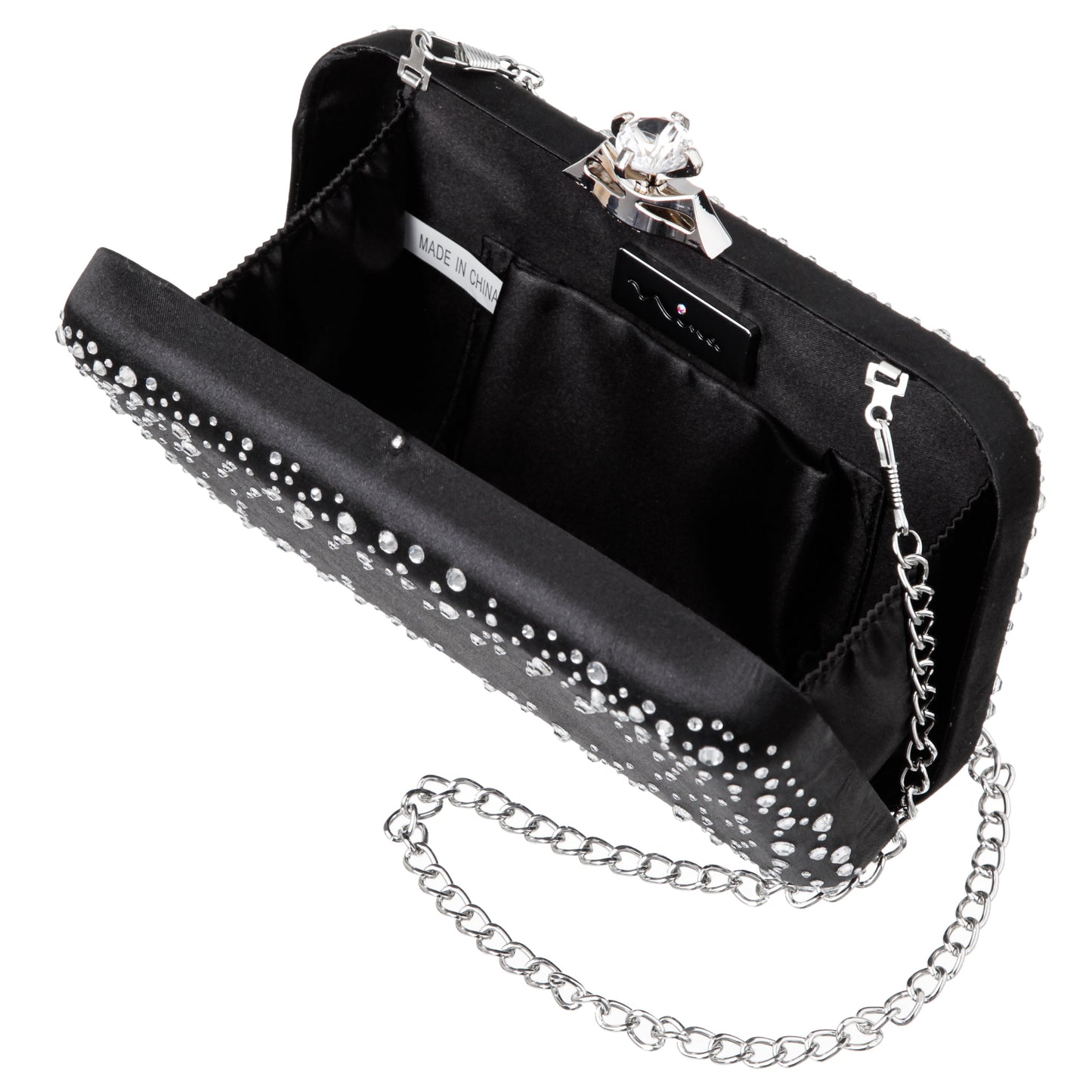 Lindsay Black Satin / Glass Crystal Minaudiere | Nina Shoes