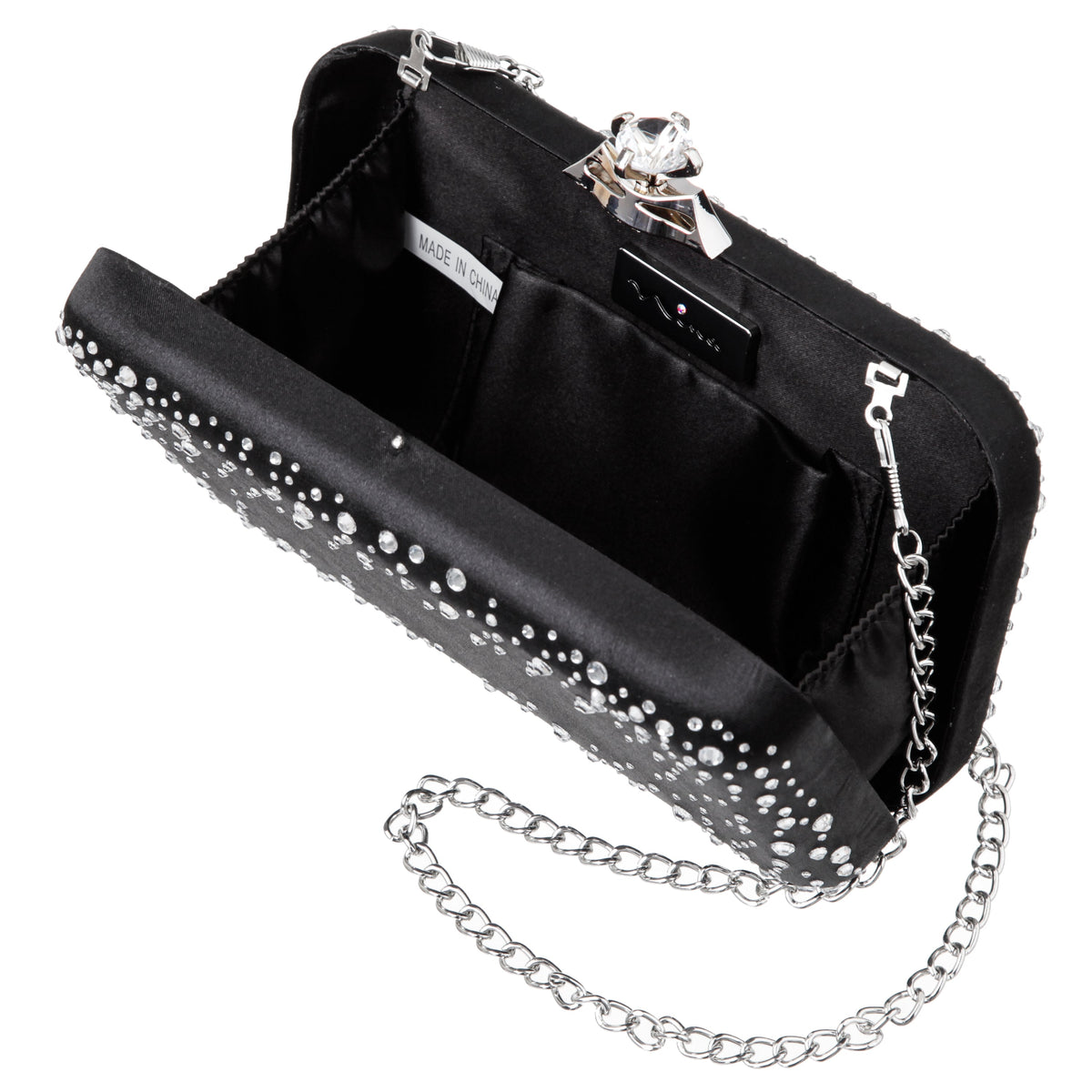Lindsay Black Satin / Glass Crystal Minaudiere | Nina Shoes