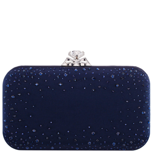 Lindsay Blue Satin / Glass Crystal Minaudiere | Nina Shoes