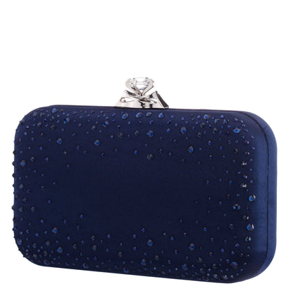 Lindsay Blue Satin / Glass Crystal Minaudiere | Nina Shoes