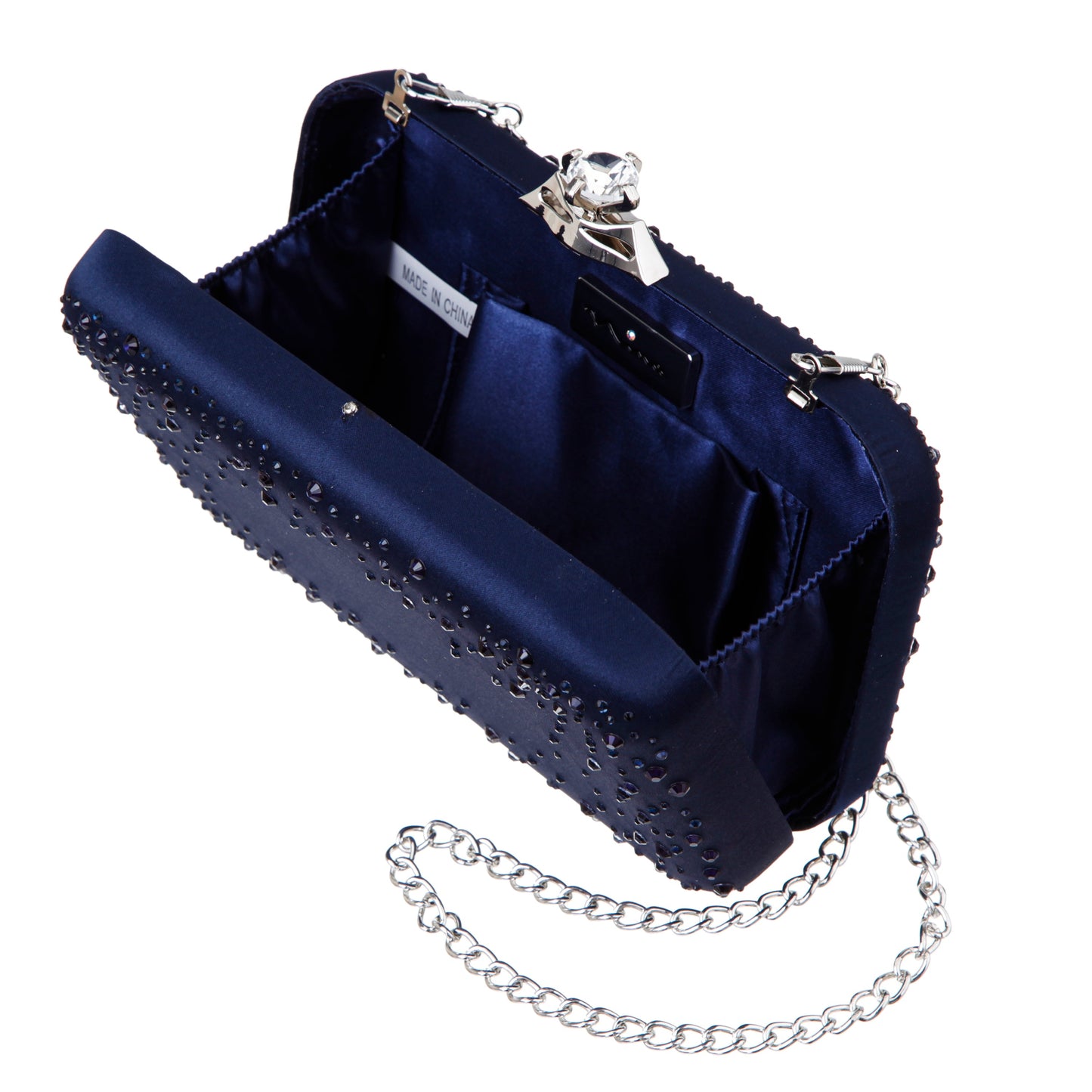 Lindsay Blue Satin / Glass Crystal Minaudiere | Nina Shoes