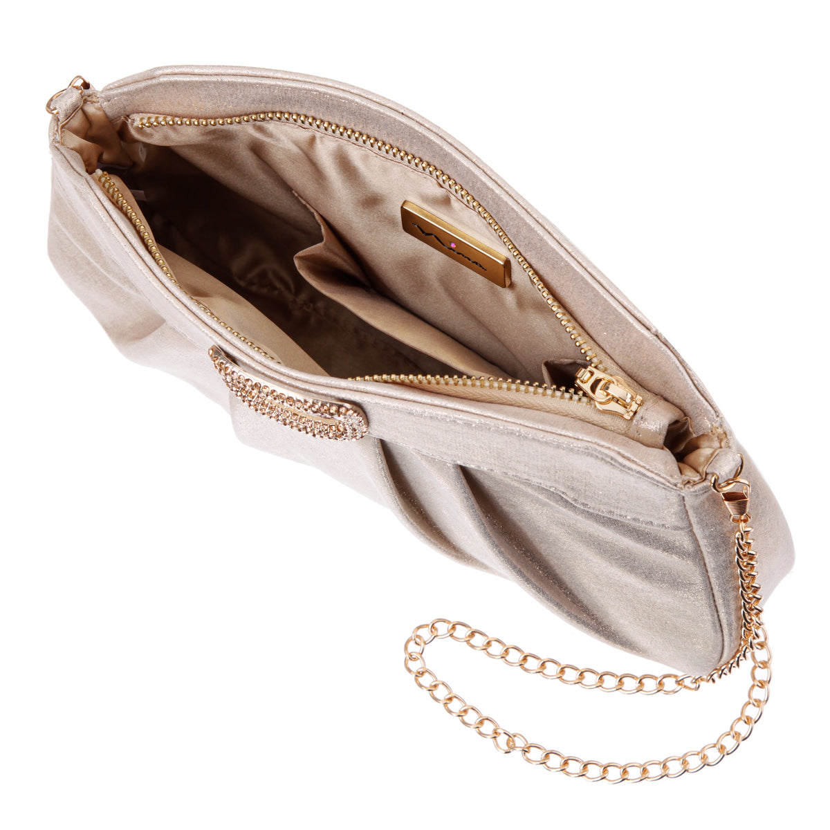 Amy Platino Reflective Suedette Clutch | Nina Shoes